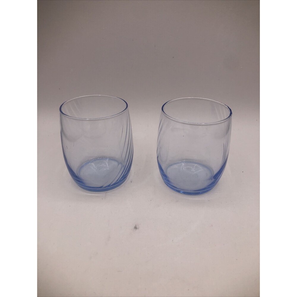 Vintage Libbey Misty Blue Optic Swirl Rocks Whiskey Cocktail Glasses 2 Bar ware